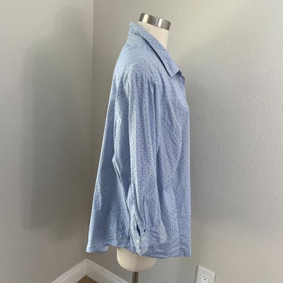 Liz Claiborne Woman Plus 2X Stretch Button Up Shirt Blue Polka Dot 3/4 Sleeve - Picture 3 of 9